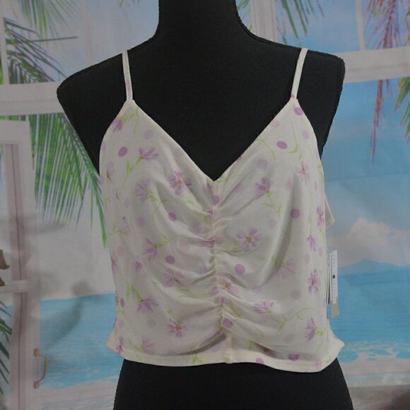 2/$10 Nordstrom V-Neck Ruched Cropped Tank Top Size Large New with Tags - Picture 1 of 6